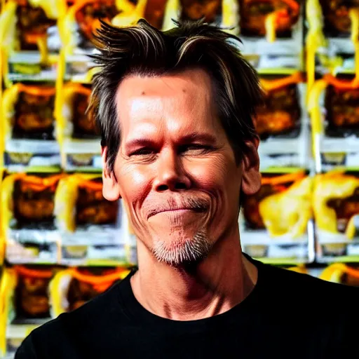 Image similar to kevin bacon face wrapped inside a cheeseburger