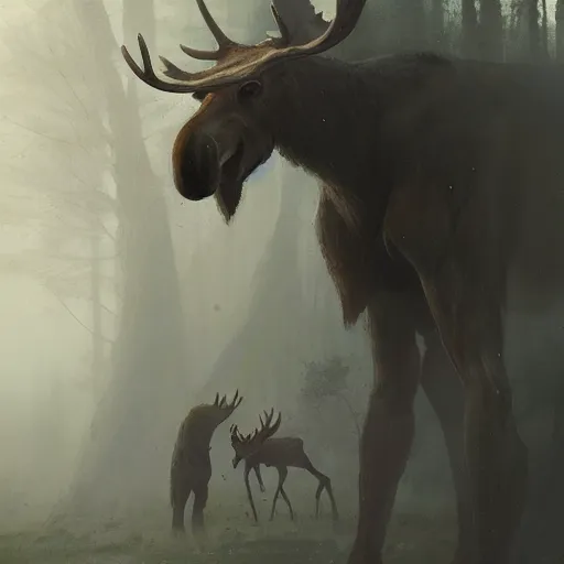 Image similar to humanoid anthropomorphic hominid moose by greg rutkowski