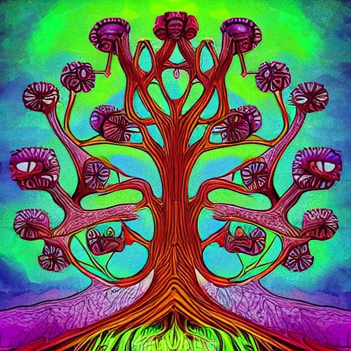 Image similar to the tree of knowledge, the tree of life, amazing art, organic complexity, digital art, incredible details, intrincate details, polygons, smooth network, colorful
