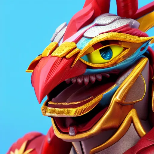 Image similar to close up 3 d toy garuda as funco toy, war cry, plastic, sss, octane 4 k render, studio lighting, artstation, cyan photographic backdrop, 1 0 5 mm, f 2. 8 aperture