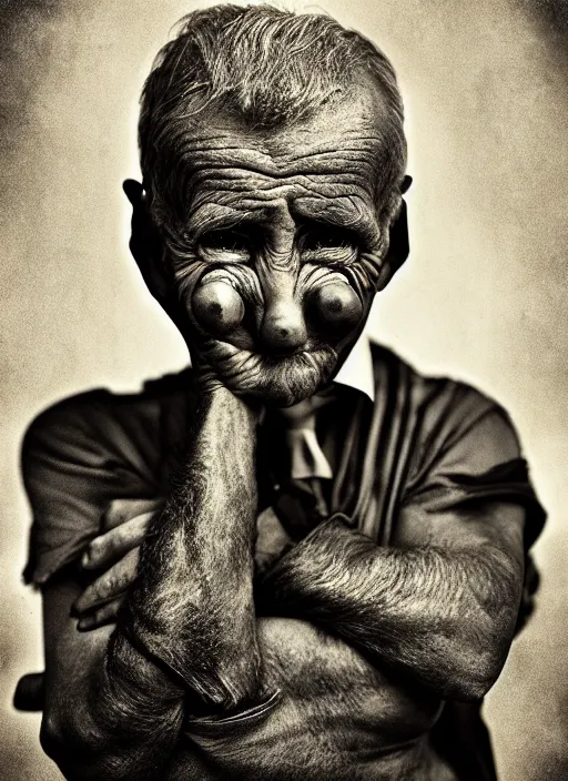 Prompt: handsome anthropomorphic mangle by lee jeffries, gelatin silver process