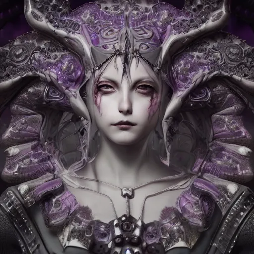 Image similar to actionism, soft painting fractal curiosities carnival, a beautiful nekopara in full gothic armor, symmetry accurate features, focus, very intricate ultrafine details, black white purple volumetric clouds, award winning masterpiece, octane render 8 k hd, tom bagshaw artstyle