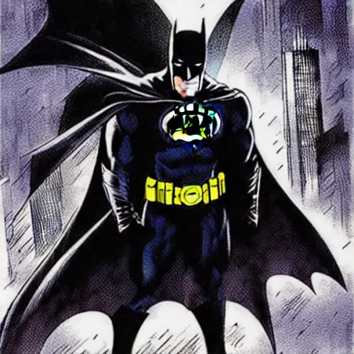 Image similar to the batman appearing out of the shadows, artwork by jim lee, frightening, fear, scary, intimidating, digital art