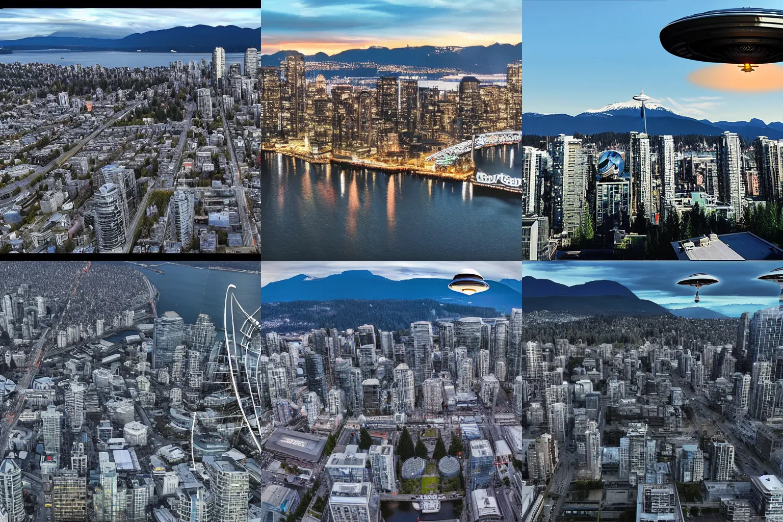 Prompt: UFO hovering over downtown Vancouver. Highly Detailed. Intricate. 4K. UHD. Denoise