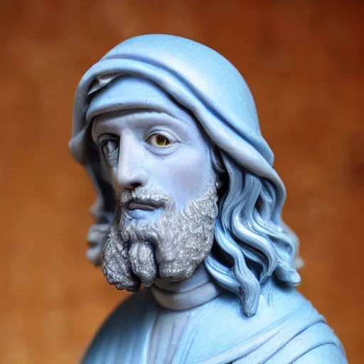 Image similar to holy roman chalkware Jesus bust antique painted pearlescent blue sacred Catholic