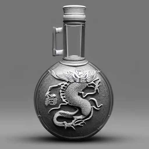 Image similar to transparent ancient boar flask with a Chinese dragon, raytracing, orthographic 3d rendering, octane render