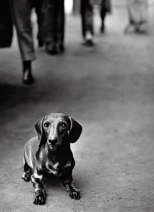 Image similar to Portrait of a dachshund struggling during the Great Depression, Leica m6, 85mm, fine-art photography, f/1.8, by Steve McCurry