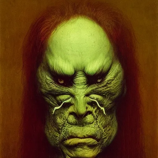 Image similar to style by millais, ( ( ( ( ( ( ( ( by beksinski ) ) ) ) ) ) ) ), portrait painting of american yokai, 8 k, highly detailed,