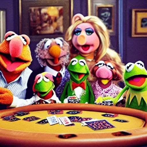 Prompt: the muppets playing poker