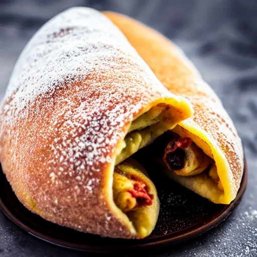 Image similar to a cake made of panzerotti, food photography