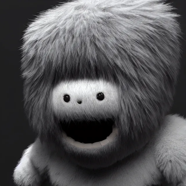 Image similar to ultra realistic fluffy monster designed by balenciaga, dark cinematic, volumetric, realistic, 3 d render, cinematic lighting, ray tracing, cinematic, unreal engine 5, unreal engine render, octane render, hd, photorealism, hyper realistic, photo, 8 k