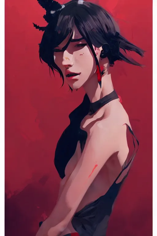 Prompt: a ultradetailed beautiful painting of a stylish female snyth, by conrad roset, red and black, greg rutkowski and makoto shinkai trending on artstation