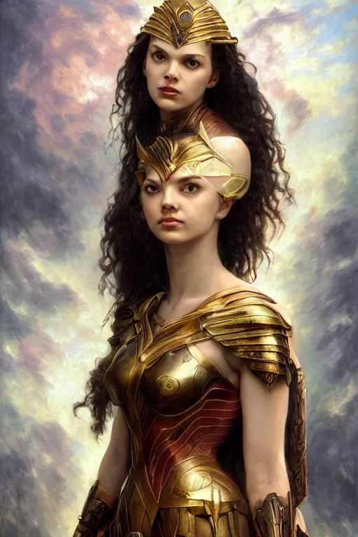 Image similar to Mystical Valkyrie, Gal Gadot, hybrid, Anya Taylor-Joy, Portrait of a beautiful female Reptilian warrior, Regal, Realistic, Refined, Detailed Digital Art, Josephine wall, Oil Painting, William-Adolphe Bouguereau, Art Frahm, Esao Andrews, Steampunk, Walt Disney (1937), Highly Detailed, Cinematic Lighting, Unreal Engine, 8k, HD