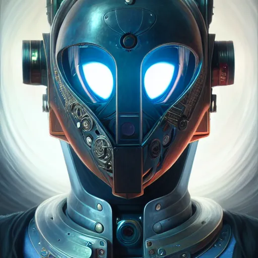 Image similar to front shot of a cyberpunk gazmask robot character, intricate, elegant, highly detailed, centered, digital painting, artstation, concept art, smooth, sharp focus, illustration, artgerm, Tomasz Alen Kopera, Peter Mohrbacher, donato giancola, Joseph Christian Leyendecker, WLOP, Boris Vallejo