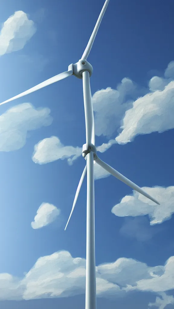 Image similar to a Wind turbine made of white cloud, volumetric lightin, highly detailed, digital painting, artstation, concept art, smooth, sharp focus, blue sky, sunshine,