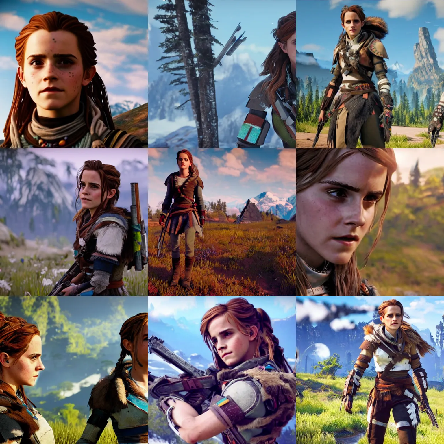 Prompt: Movie still of Emma Watson in Horizon: Zero Dawn