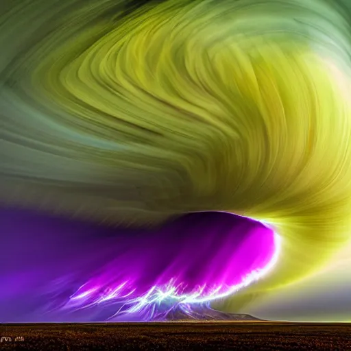 Image similar to amazing photo of a purple tornado in the shape of a tornado by marc adamus, digital art, beautiful dramatic lighting