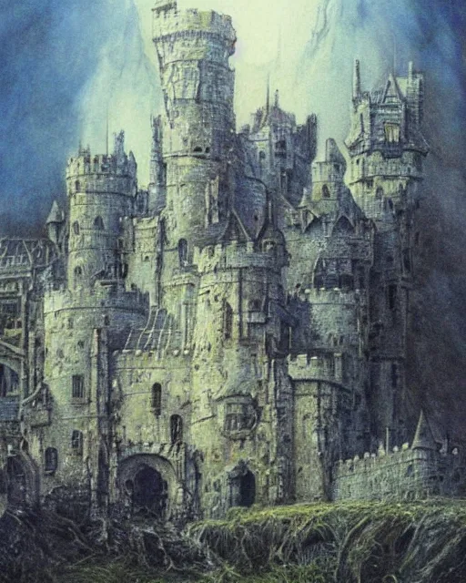 Image similar to beautiful concept art of a fantasy castle by alan lee