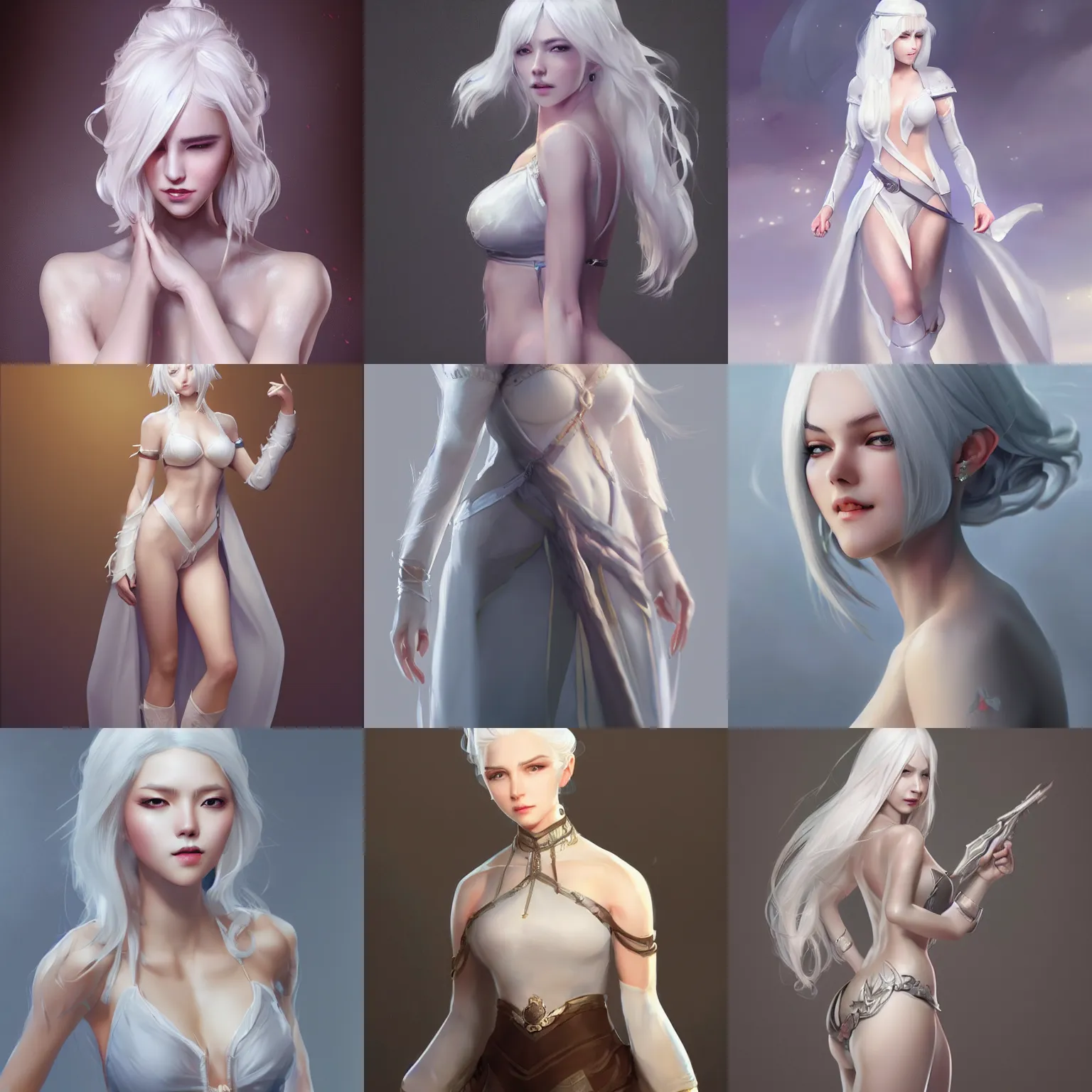 Prompt: full body shot of female princess with white hair full, by Wlop and jerry park, artstation, detailed