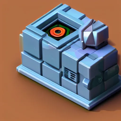 Image similar to a simple cute 3 d object of the pc monitor, mobile game, isometric art, centralised, mohamed chahin, blender cycles render, solid colours material, no background and shadows