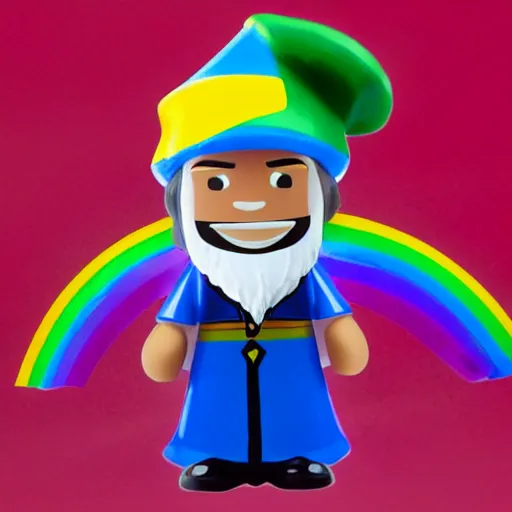 Image similar to a wizard with a rainbow wizard hat vinyl figure