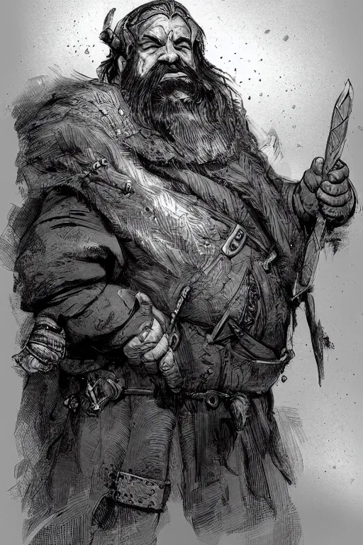 Prompt: Concept art of a dwarf by Even Amundsen, digital ink