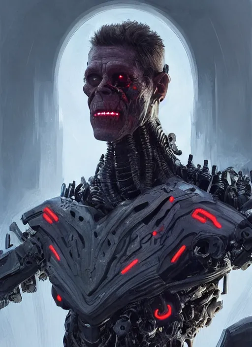 Image similar to willem dafoe as victor stone, full body concept, cyborg, borg, strogg, face of a man, terminator, flesh, quake strogg, doom demon, wolfenstein, monstrous, symmetry, symmetrical, concept art by ruan jia and greg rutkowski