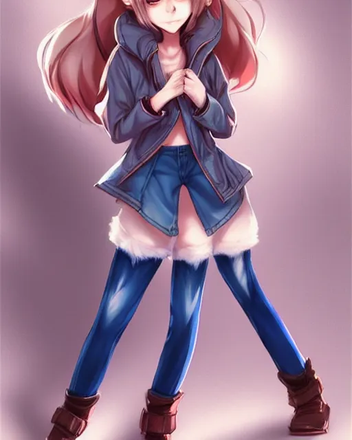 Prompt: fullbody portrait of anthropomorphic half - mouse fluffy cute anime woman in jeans coat, concept art, anime art, by a - 1 picture, trending on artstation artgerm, furaffinity, ross tran, marc davis