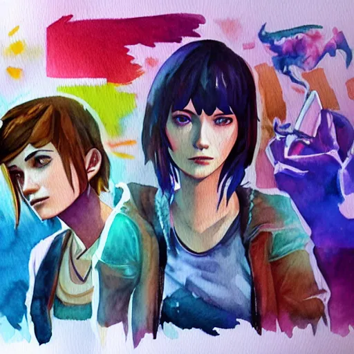 Prompt: the video game life is strange, watercolour