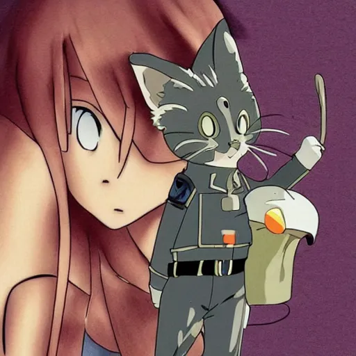 Image similar to anime styled kitten in police uniform, studio ghibli