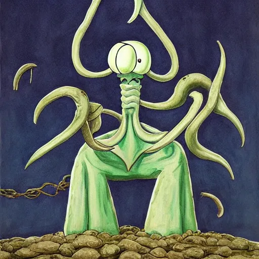 Image similar to squidward as a dark souls boss by georgia o'keeffe