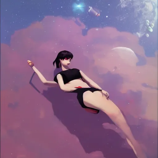 Image similar to ilya kuvshinov art of a woman floating in space