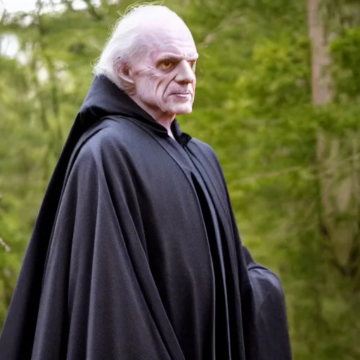 Image similar to Portrait of Palpatine in a cape with a hood, photos from the filming of the movie, star Wars style,