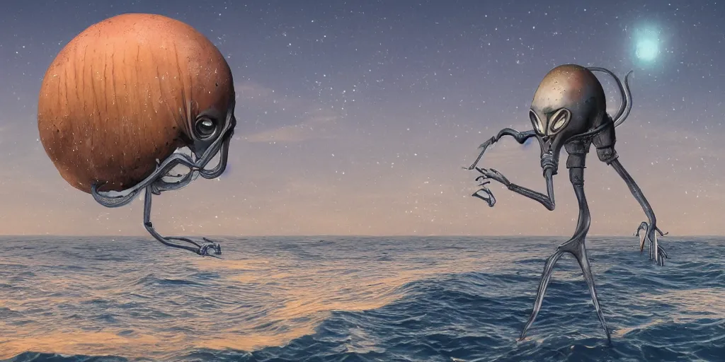 Image similar to a surreal alien un the sea