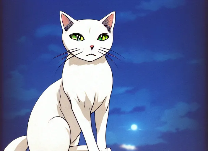 Image similar to anime visual of a white cat, with blue eyes!!!!, high quality detailed anime, cel shaded, digital art by last exile murata range blue submarine no 6, hd, ambient light