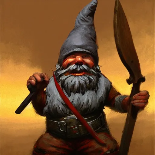 Prompt: a gnome with a brown beard smashing through a door with a battle axe, realistic, detailed, trending on ArtStation, by Gerald Brom