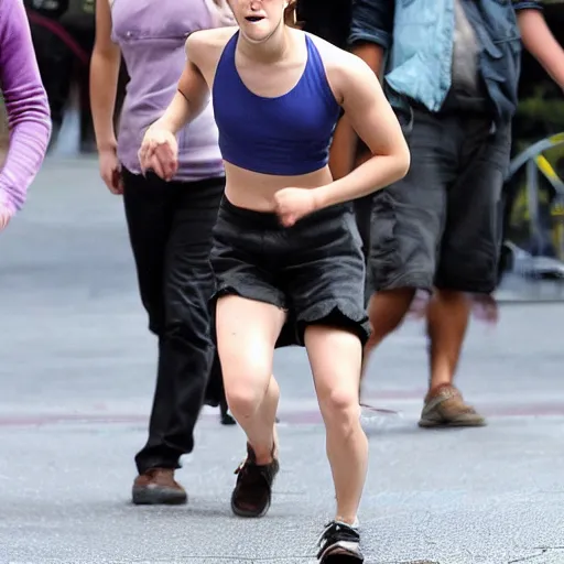 Image similar to emma watson tackling big foot to the ground, blurry focus