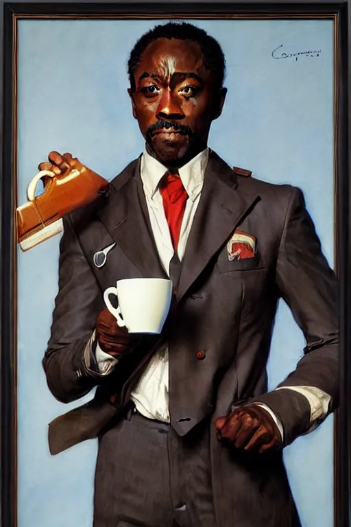 Prompt: attractive don cheadle playing as 2 1 savage drinking coffee, painting by j. c. leyendecker, yoji shinkawa, katayama bokuyo