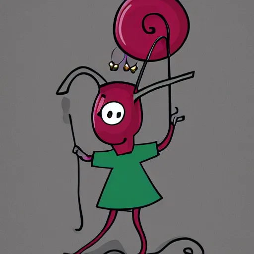 Image similar to kidney bean holding a staff, wearing crown, cartoon character, digital art, fun,