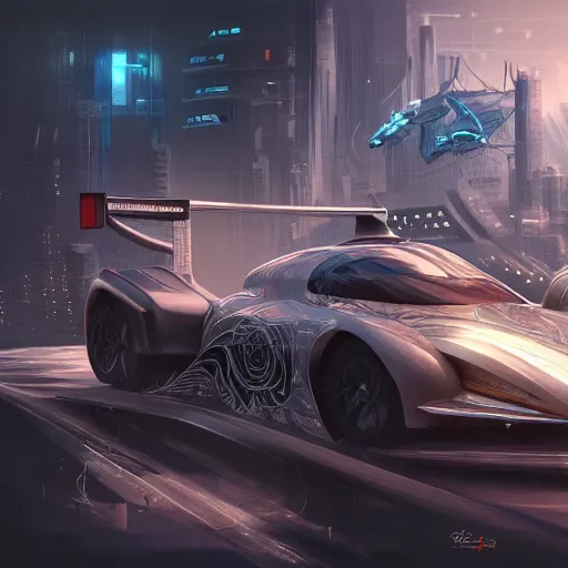 Image similar to Ultra realistic illustration of Futuristic Race Car cyberpunk, sci-fi, fantasy, intricate, elegant, highly detailed, digital painting, artstation, concept art, smooth, sharp focus, illustration, dramatic lighting, art by artgerm and greg rutkowski and alphonse mucha