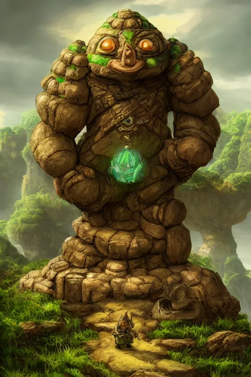 Image similar to zelda fantasy art giant golem troll wood rock greeble gemstone, global illumination ray tracing hdr fanart arstation by sung choi and eric pfeiffer and gabriel garza and casper konefal