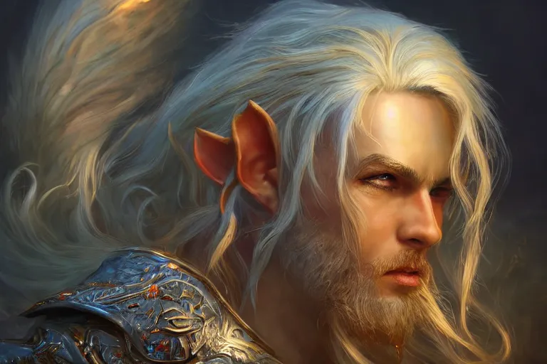 Image similar to A bright, happy painting of an Elven King, hyperrealistic, high-quality, professional, dramatic lighting, extremely high detail, trending on artstation