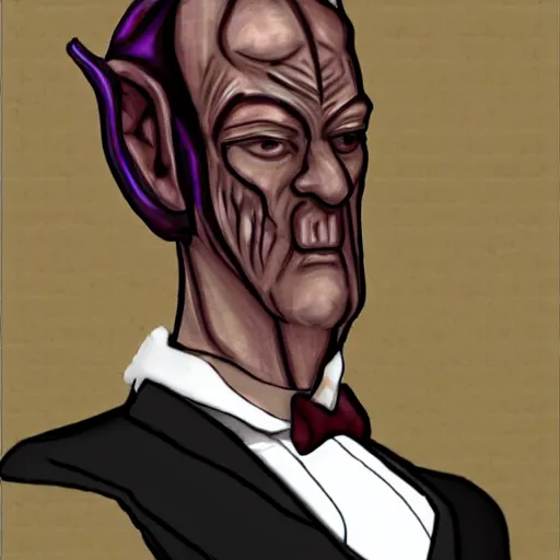 Image similar to dagoth ur in a tuxedo straightening his tie photo realistic very very very realistic expertly detailed d&d