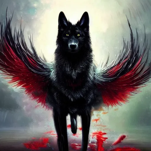 black wolves with red eyes and wings