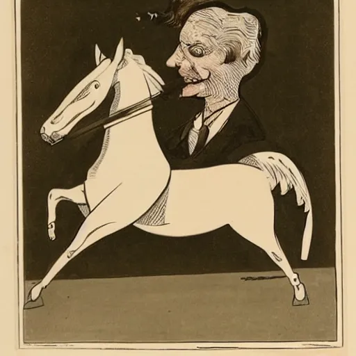 Image similar to an antropomorphic horse wearing a suit smoking a cigar