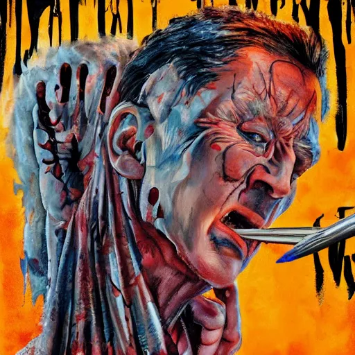 Prompt: detailed details photorealistic pictures of horror movie poster about mr trash man whose like woman and action approriated in the style of bob peak and alex ross, gouache and wash paints color, detailed facial body human environments background foreground proportionate, detailed 5 k details.