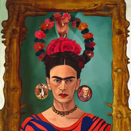 Prompt: Julius Caesar crossing the Rubicon in the style of Frida Kahlo