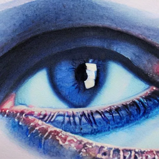 Image similar to close - up of an eye, blue iris, watercolor art, drew struzan illustration art, key art, portrait