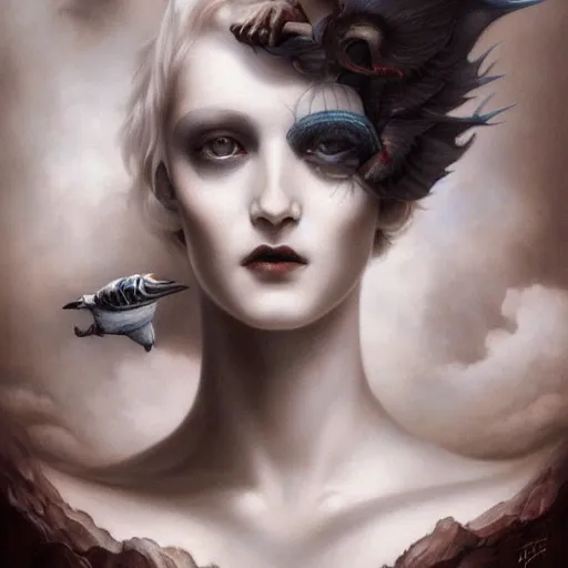 Prompt: By Tom Bagshaw Boris Vallejo, ultra realist soft painting of a curiosities carnival by night, omnious sky, symmetry accurate features, very intricate details, black and white, volumetric light clouds