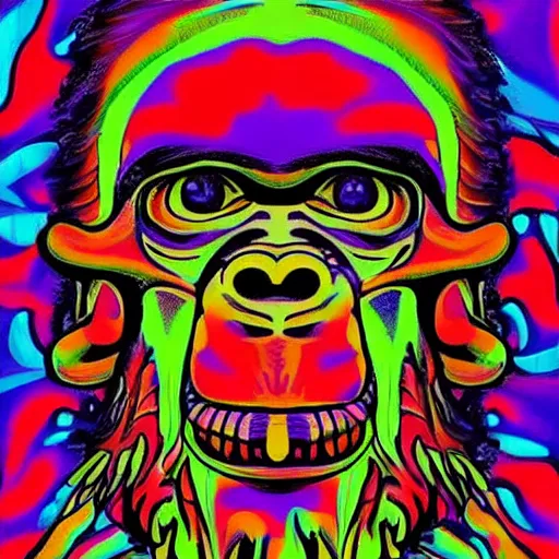 Image similar to stoned ape theory, psilocybin mushrooms, abstract, evolution